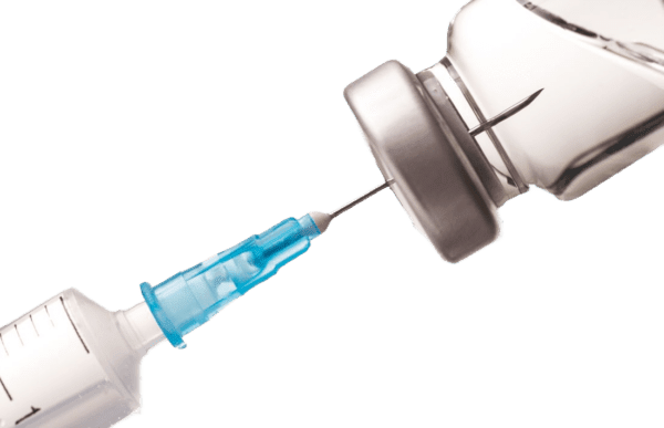 Image of a syringe poking a vial of liquid hcg